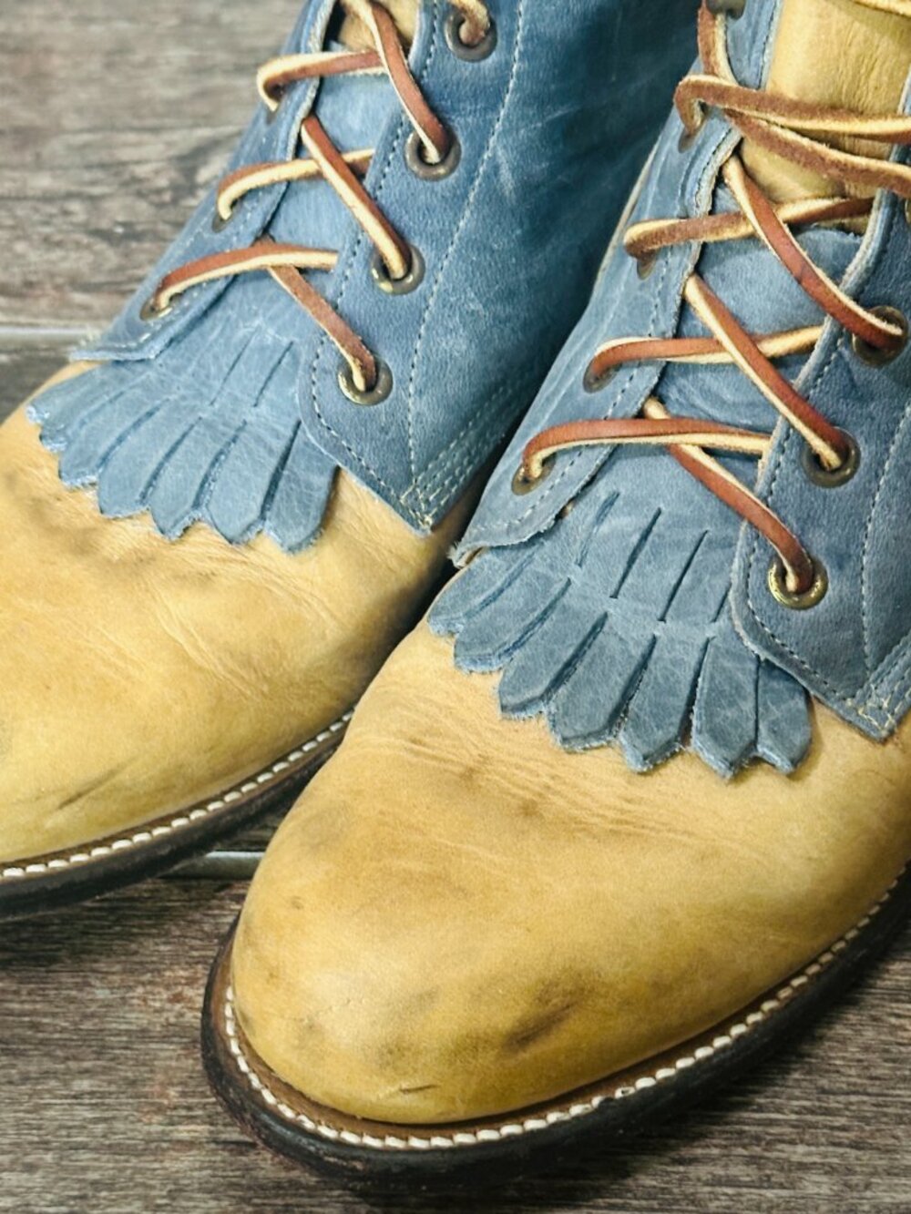 Justin Brown Blue Roper Lace Up Women Ankle Cowboy Boots Sz 7C - Picture 5 of 8